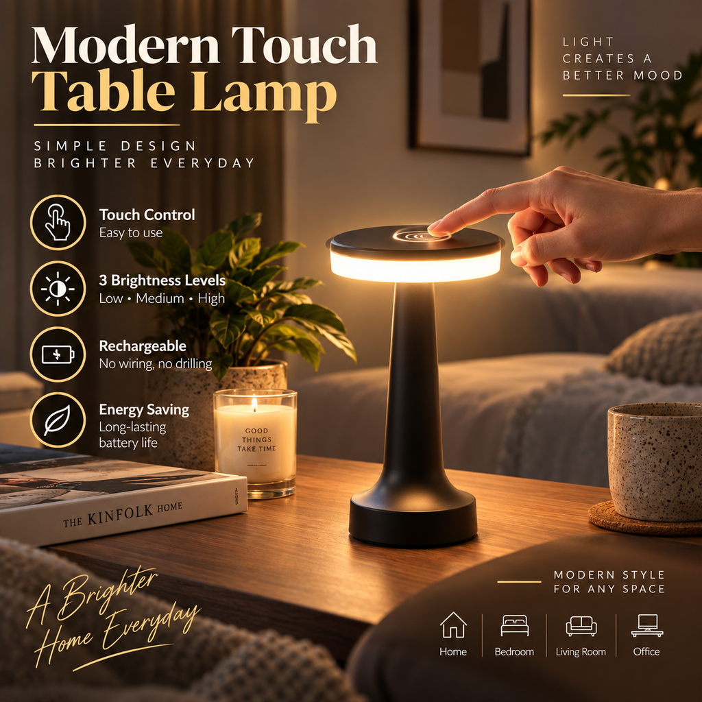 AuraGlow™ Cordless LED Table Lamp — Rechargeable &amp; Touch Dimmable