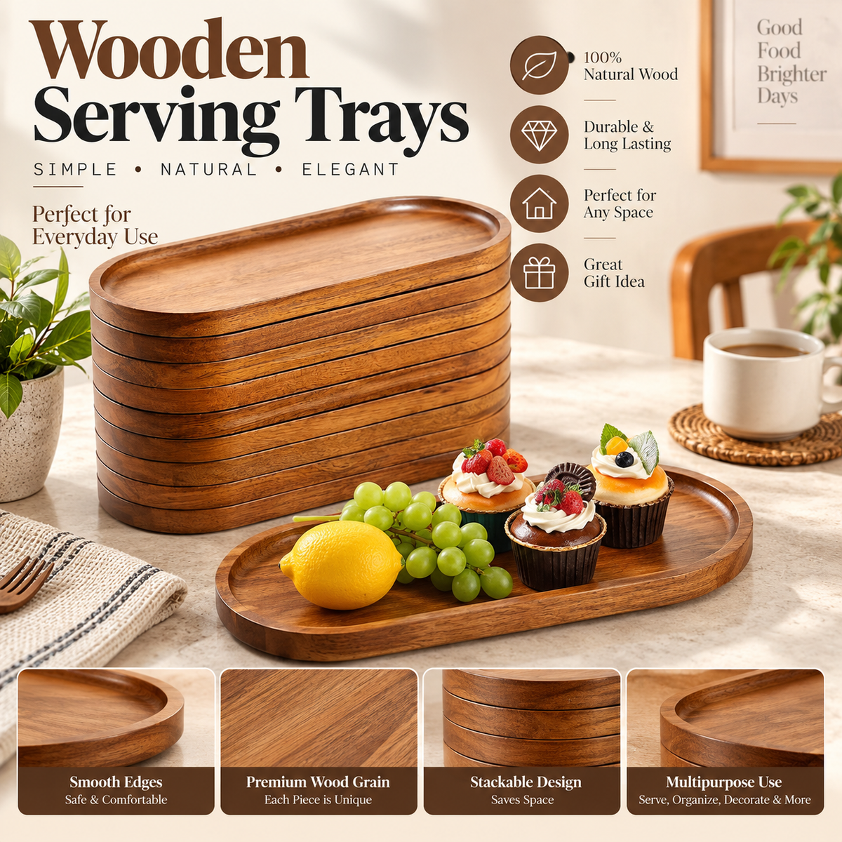 Nordic Natural Wood Serving Tray