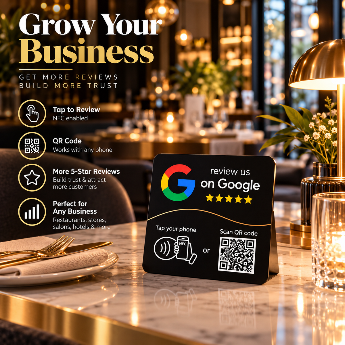 NFC Google Review Card — Programmable Tap-to-Review Stand