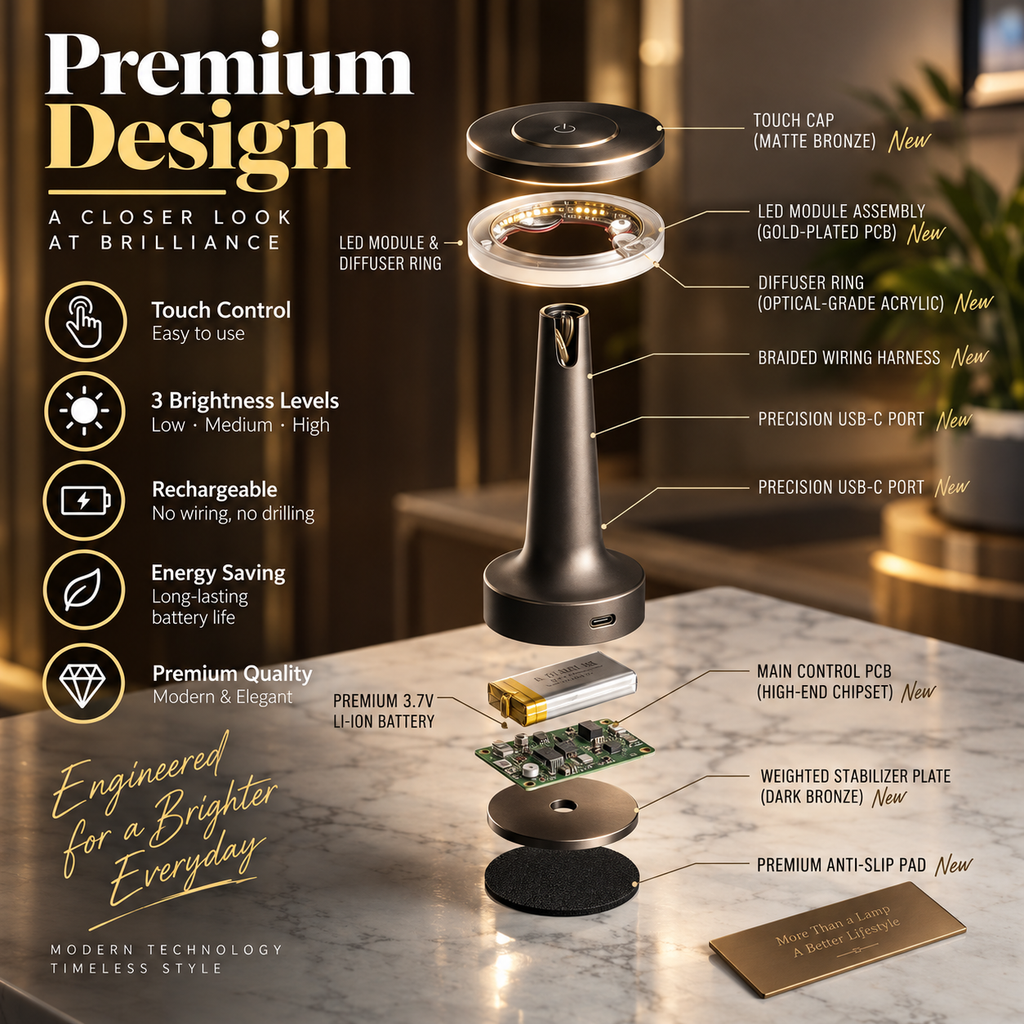 AuraGlow™ Cordless LED Table Lamp — Rechargeable &amp; Touch Dimmable