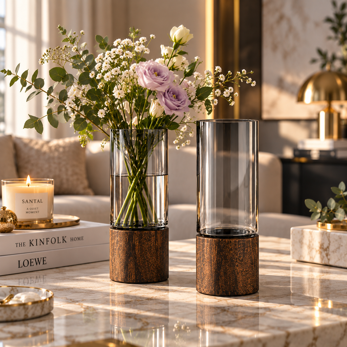 Elegante Glass Vase with Wooden Base