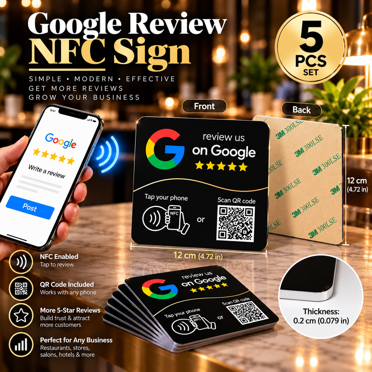 NFC Google Review Card — Programmable Tap-to-Review Stand