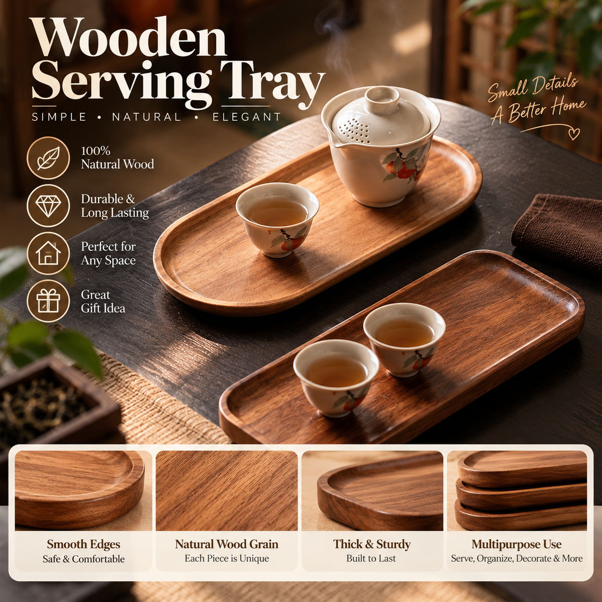 Nordic Natural Wood Serving Tray