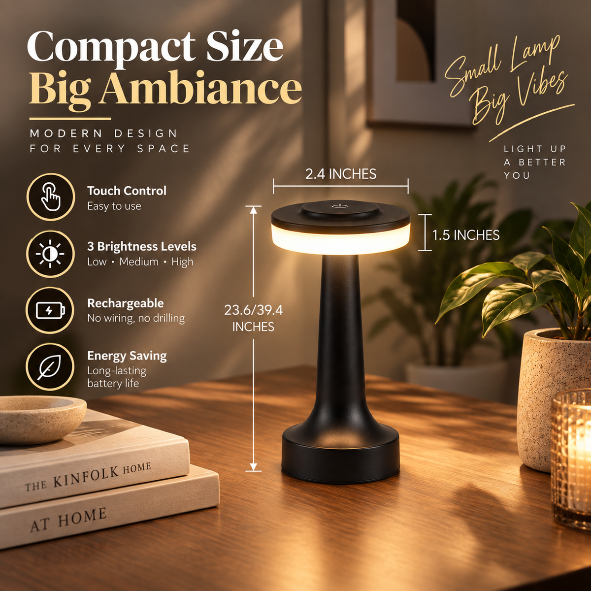 AuraGlow™ Cordless LED Table Lamp — Rechargeable &amp; Touch Dimmable